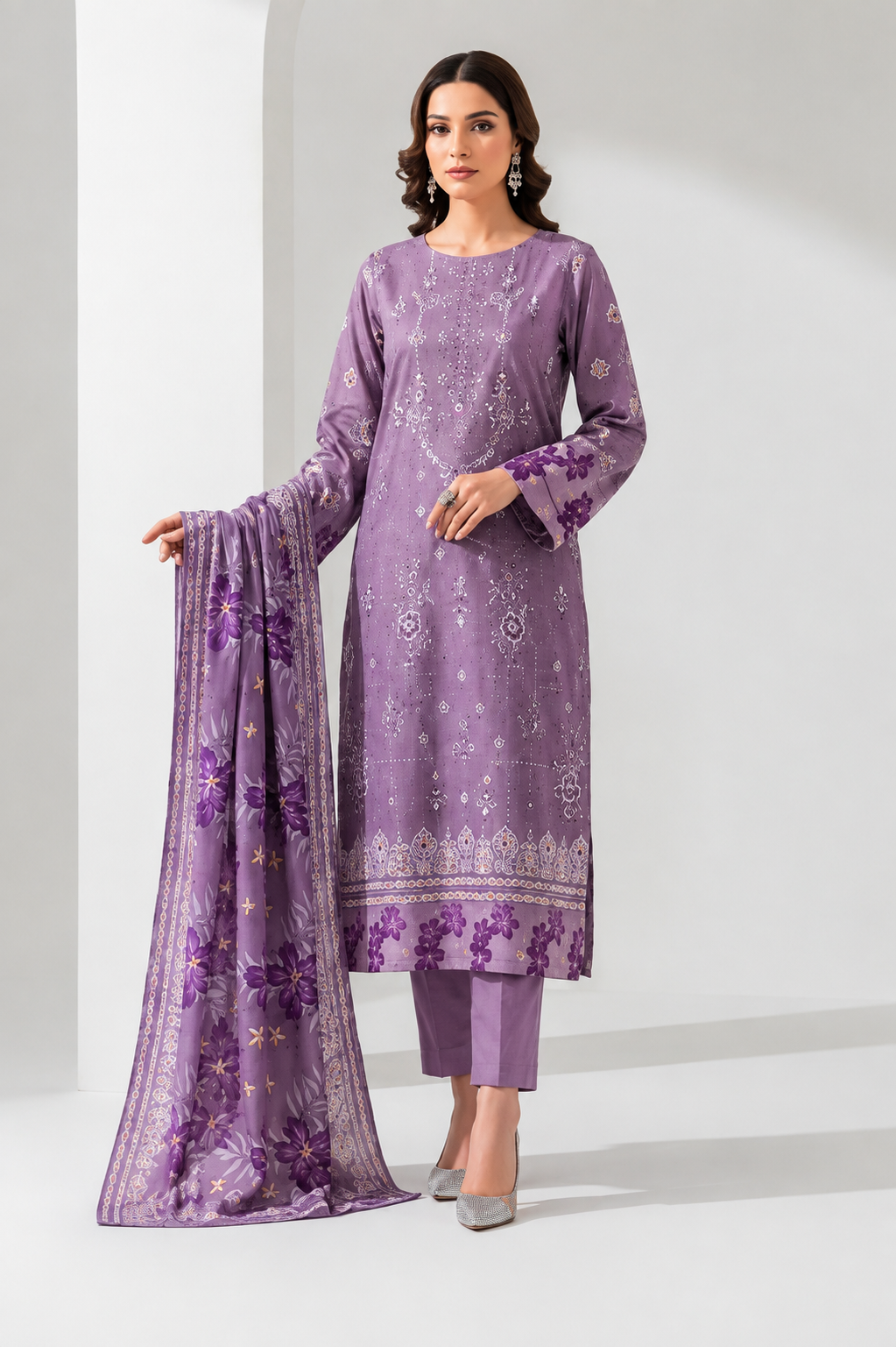 AYAAN LAVENDER BLOOM – Premium Embroidered 3-Piece Suit