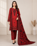 AYAAN COUTURE – Ruby Red & Black Printed 3-Piece Suit