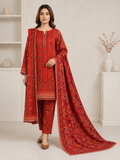 AYAAN COUTURE – Scarlet Red Floral Printed 3-Piece Suit